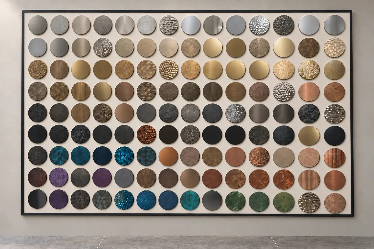 Circular decorative metal surface sample display